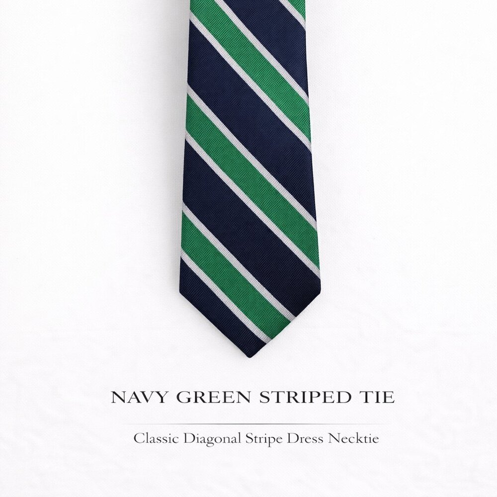 Knottery New York Navy Green Striped Tie Classic Diagonal Stripe Dress Necktie - Picture 2 of 9
